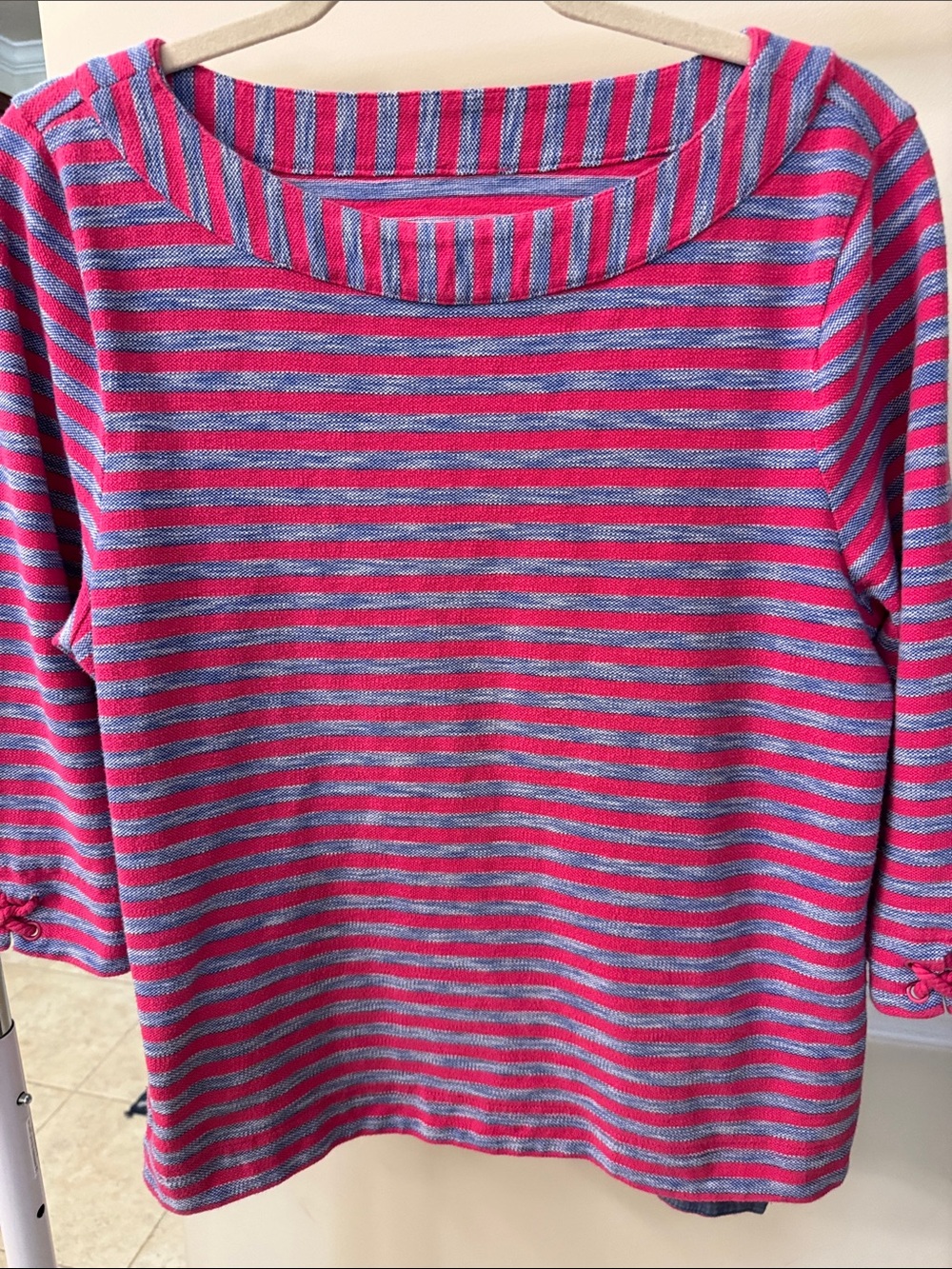 Talbots Pink & Blue Striped Boatneck Long Sleeve Shirt